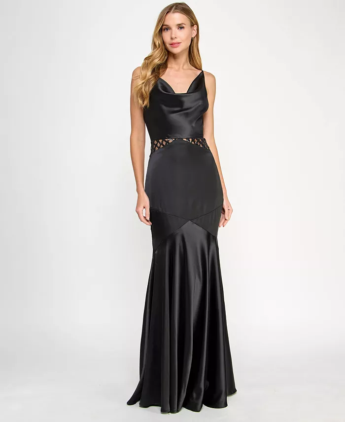 

Вечернее платье с капюшоном и вырезом из сатина для девушек Juniors' Satin Cowlneck Cutout Gown SENI & CADE, черный