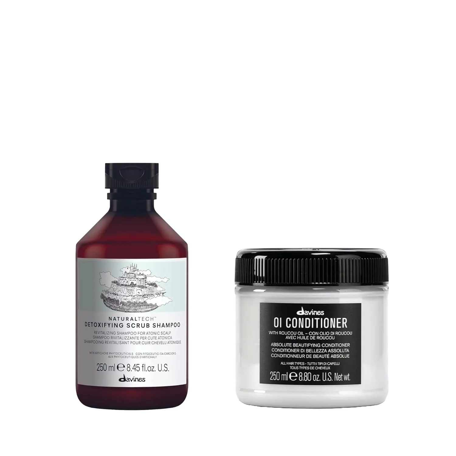 Шампунь-скраб Davines Naturaltech DETOXIFYING с кондиционером OI, 8,45 и 8,8 унций.