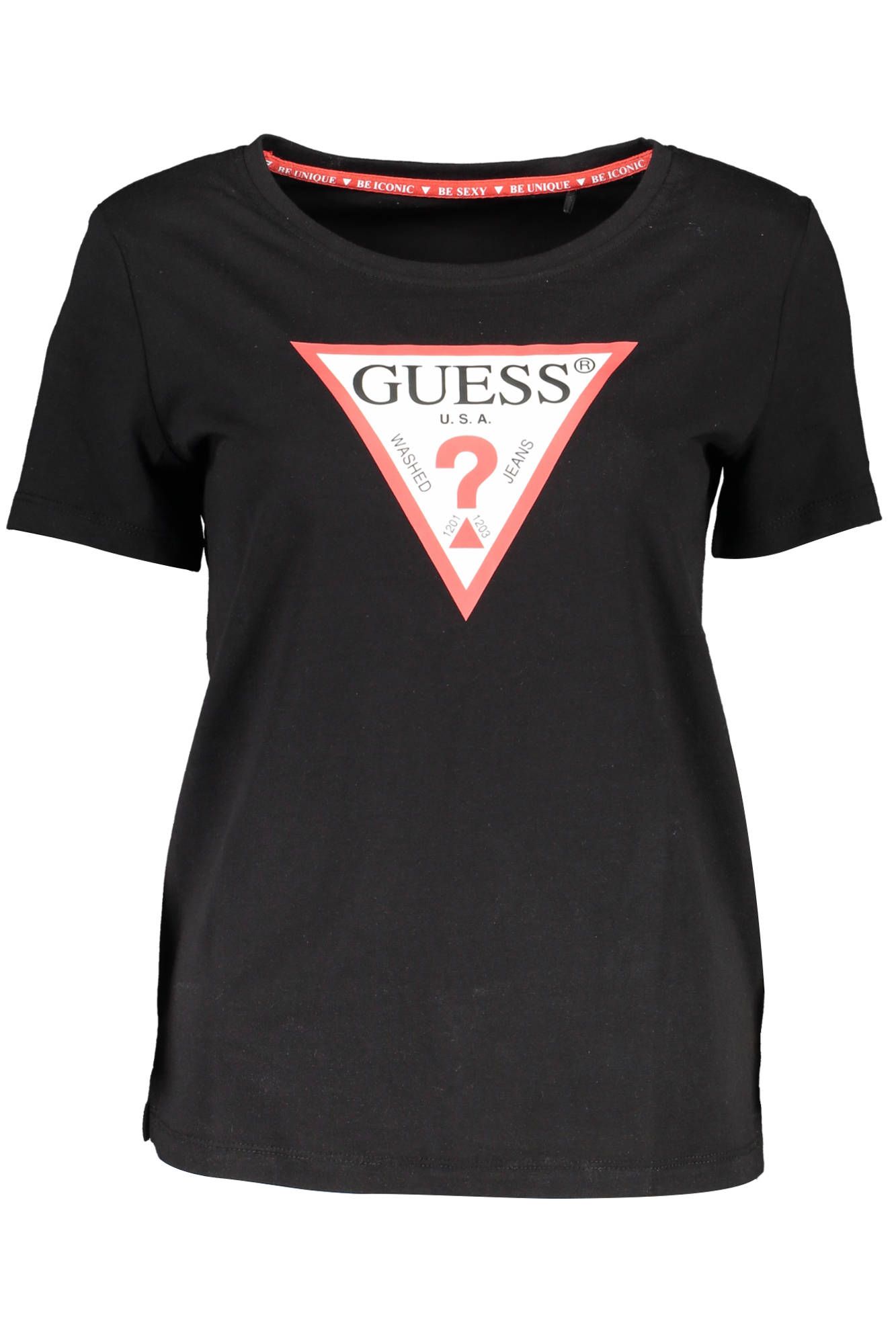 

Черная хлопковая женская футболка Guess Shoes