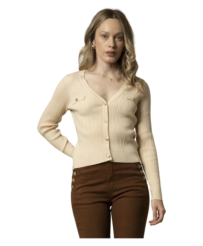 

Кардиган в рубчик с золотыми пуговицами Kocca, бежевый