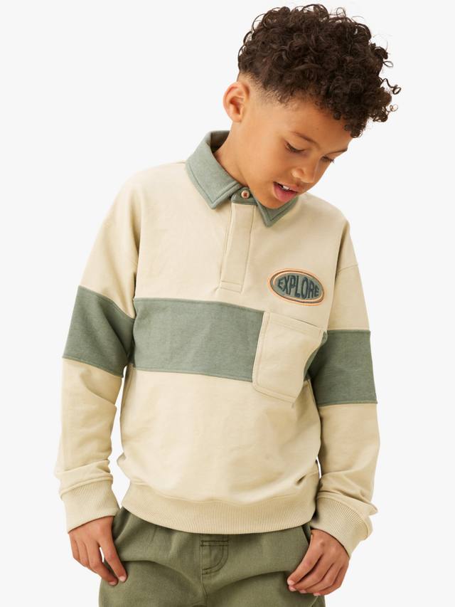 

Детская регбийка с цветными блоками из хлопковой смеси Angel & Rocket, Stone