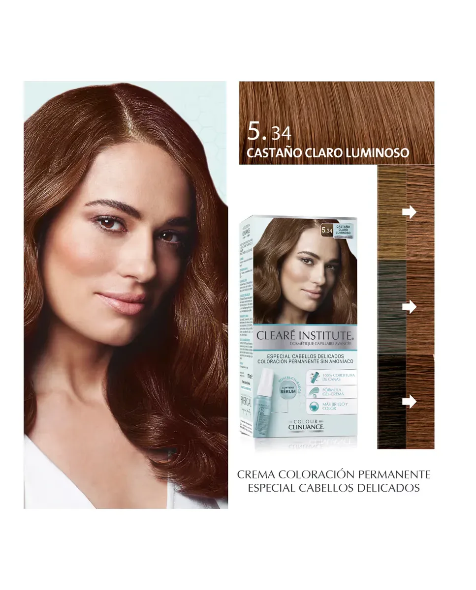 Постоянное окрашивание Colour Clinuance для нежных волос Clearé Institute, 5.34 Castaño Claro Luminoso — фото 4