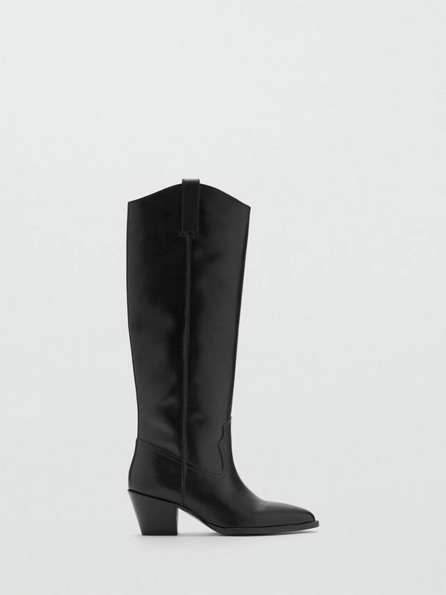 Кожаные высокие сапоги Lorrain до колена Mango, Black
