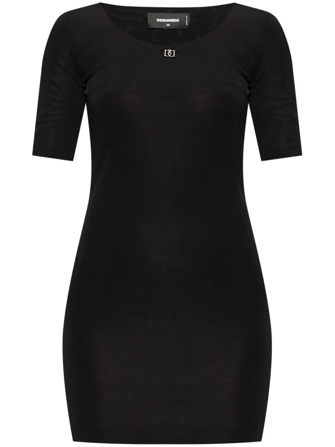 Облегающее черное вискозное платье с металлическим логотипом Dsquared2, Black
