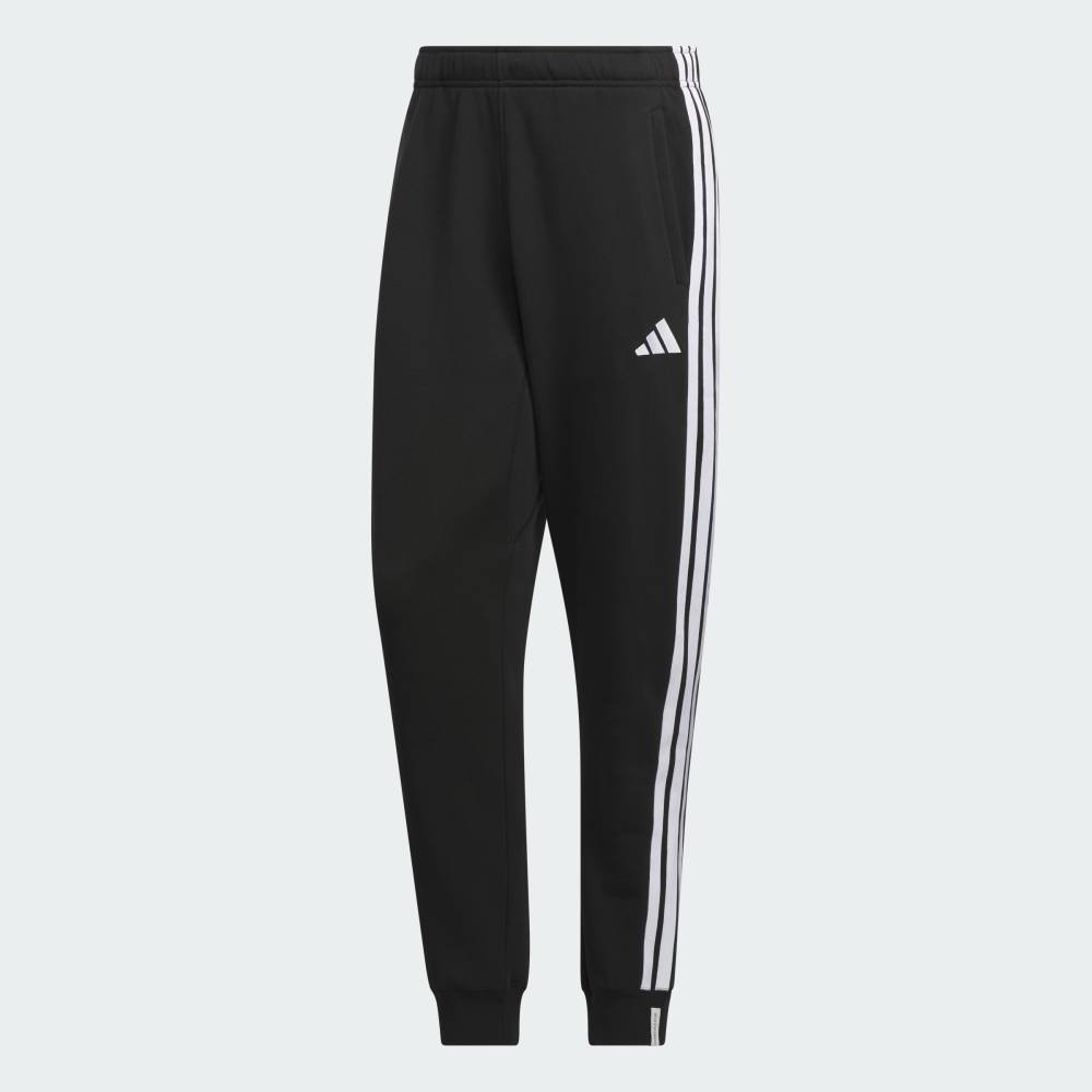 Брюки Essentials Plus Regular Fit с тремя полосками, из французского махрового трикотажа, с манжетами. Adidas, black — фото 4