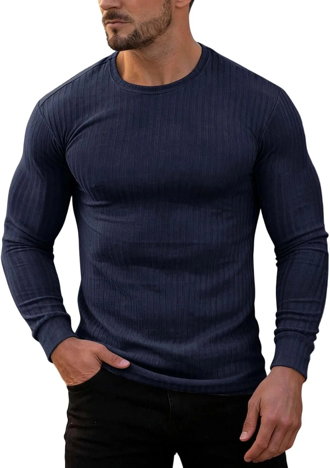 Мужская весенняя футболка с длинным рукавом anti-wrinkle slim fitted