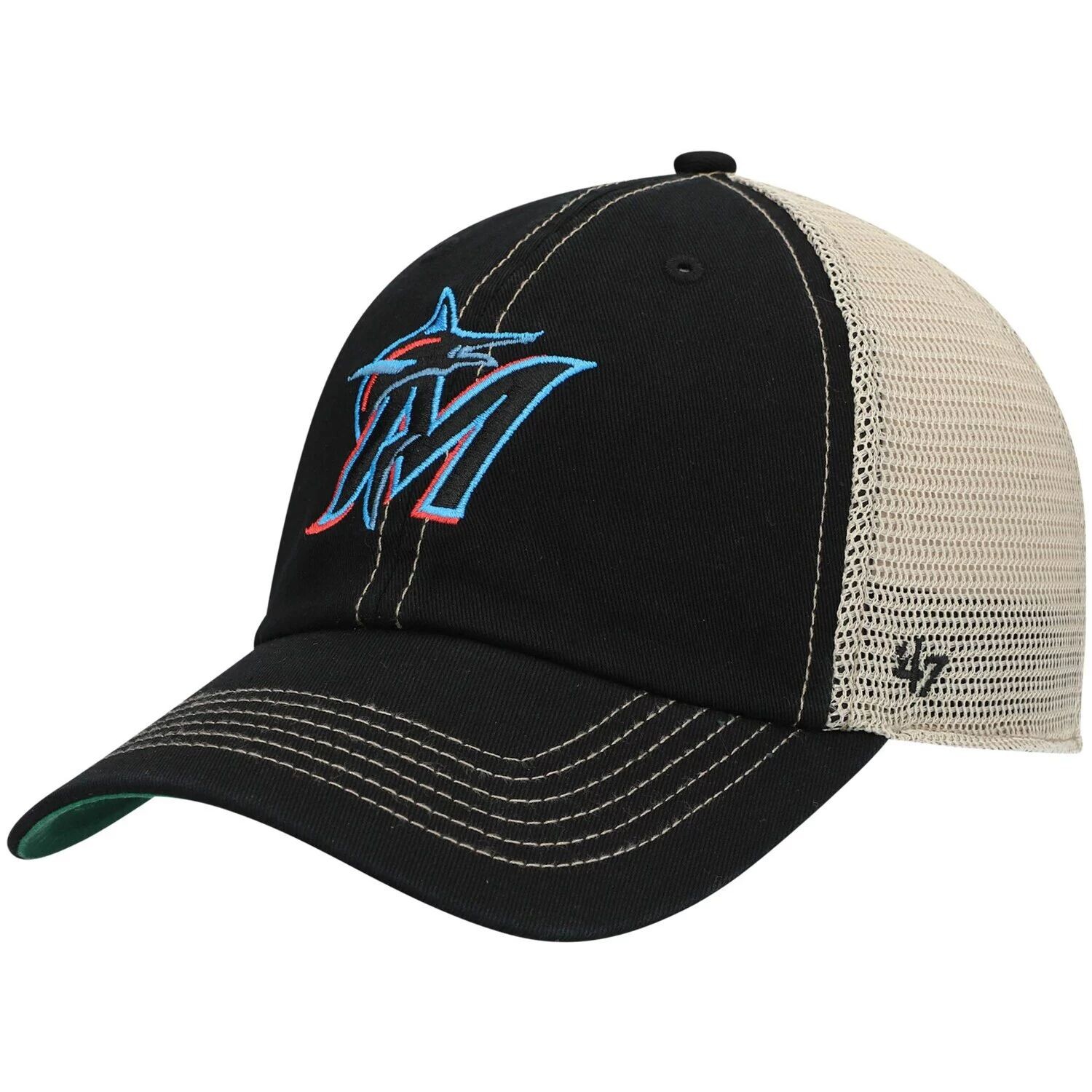 

Мужская черная кепка Miami Marlins Trawler Clean Up Trucker Snapback '47