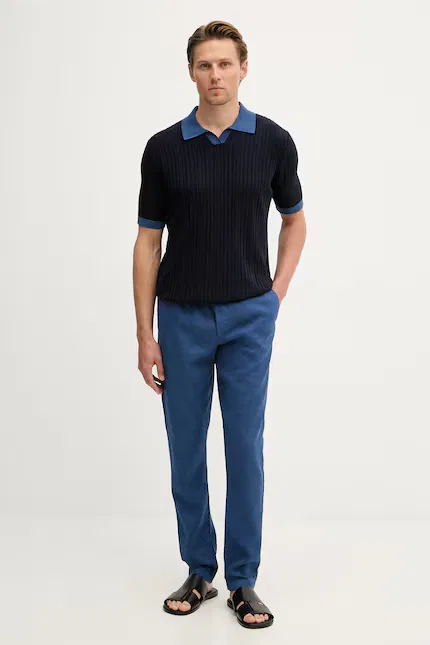 Штаны из льна с добавлением полиэстера slim fit Tommy Hilfiger, синий — фото 2