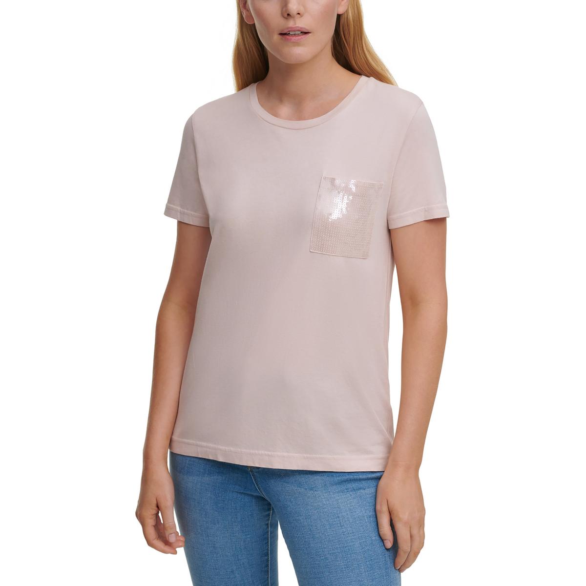 

Женская футболка с карманом и пайетками DKNY, красный
