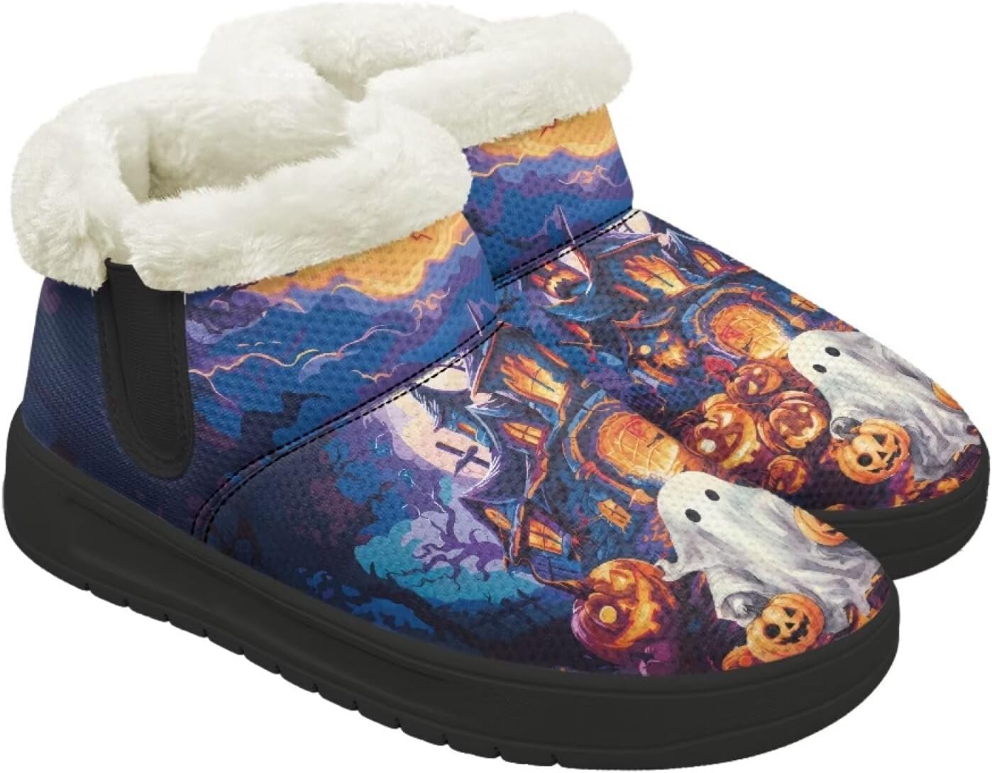 

Женские и мужские зимние ботинки Forchrinse на Хэллоуин с меховой подкладкой, модные теплые ботильоны, Halloween Ghost