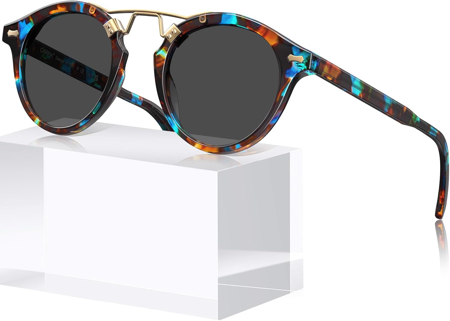 

Солнцезащитные очки CARFIA Small Face Acetate Polarized Sunglasses для женщин с защитой от УФ-излучения, в стиле ретро, ​​с двойной перемычкой и металлическими оправами, круглые, 2. Blue Floral Tortoise Frame Grey Lens