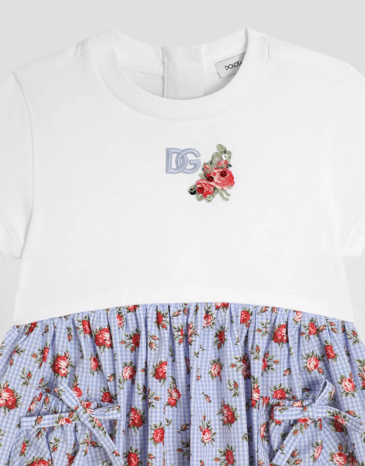 Платье из джерси и поплина с цветочным принтом и вышивкой DG Dolce & Gabbana, голубой — фото 4