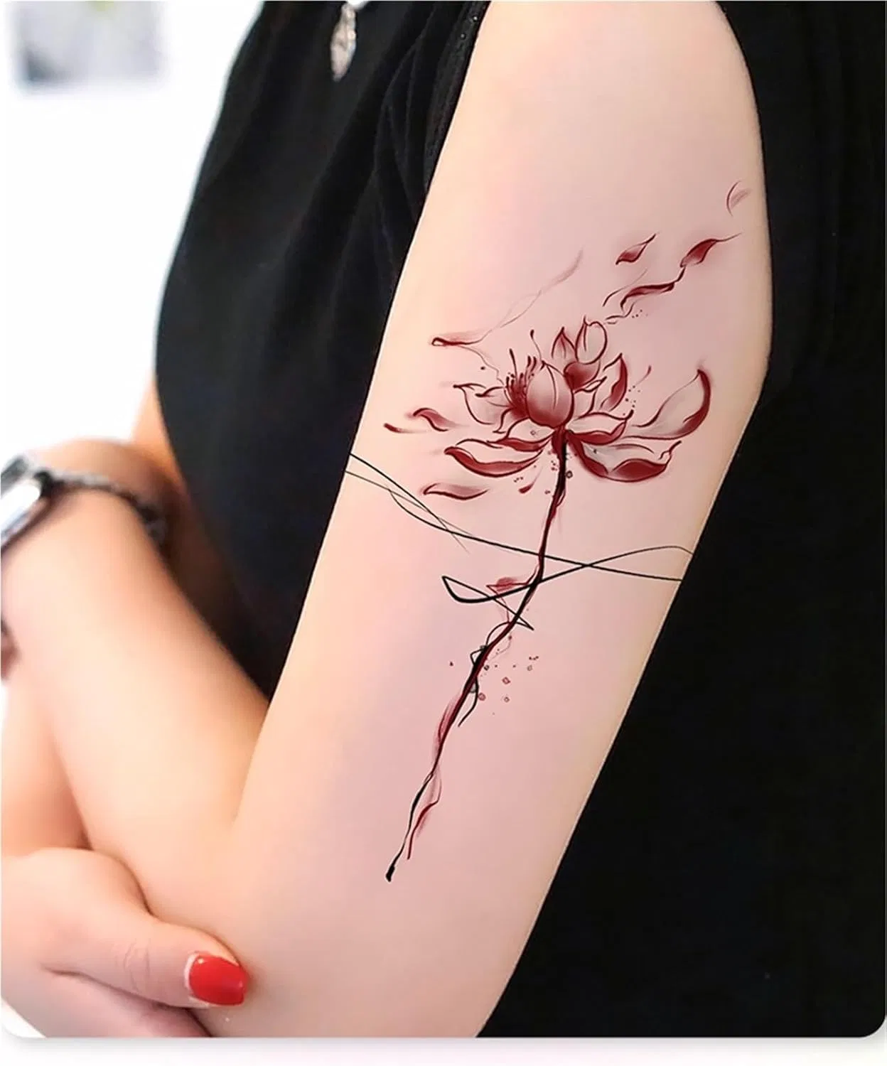 Временная татуировка лотос, National Ink, 1 шт., красный — фото 3