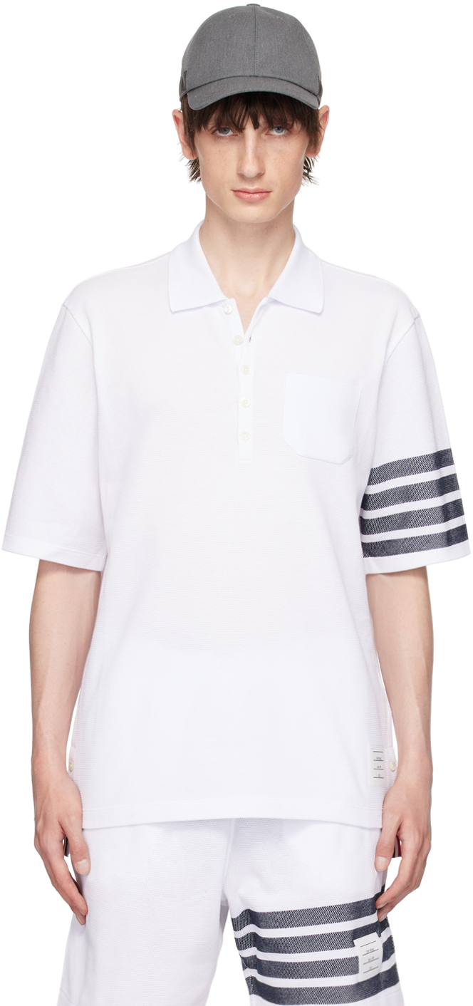 

Поло с 4 полосами Thom Browne, белый