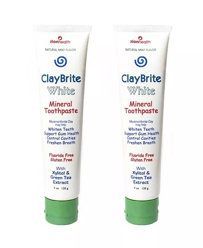 

Белая зубная паста Claybrite, без фтора, набор из 2 упаковок, 8 унций Zion Health