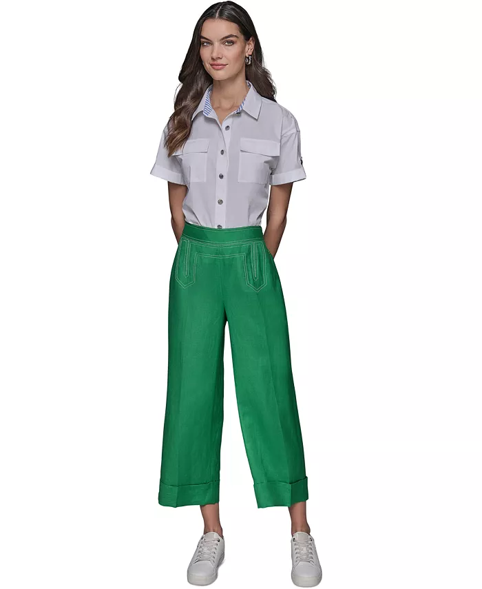 

Укороченные брюки свободного кроя из льняной смеси KARL LAGERFELD PARIS, зеленый