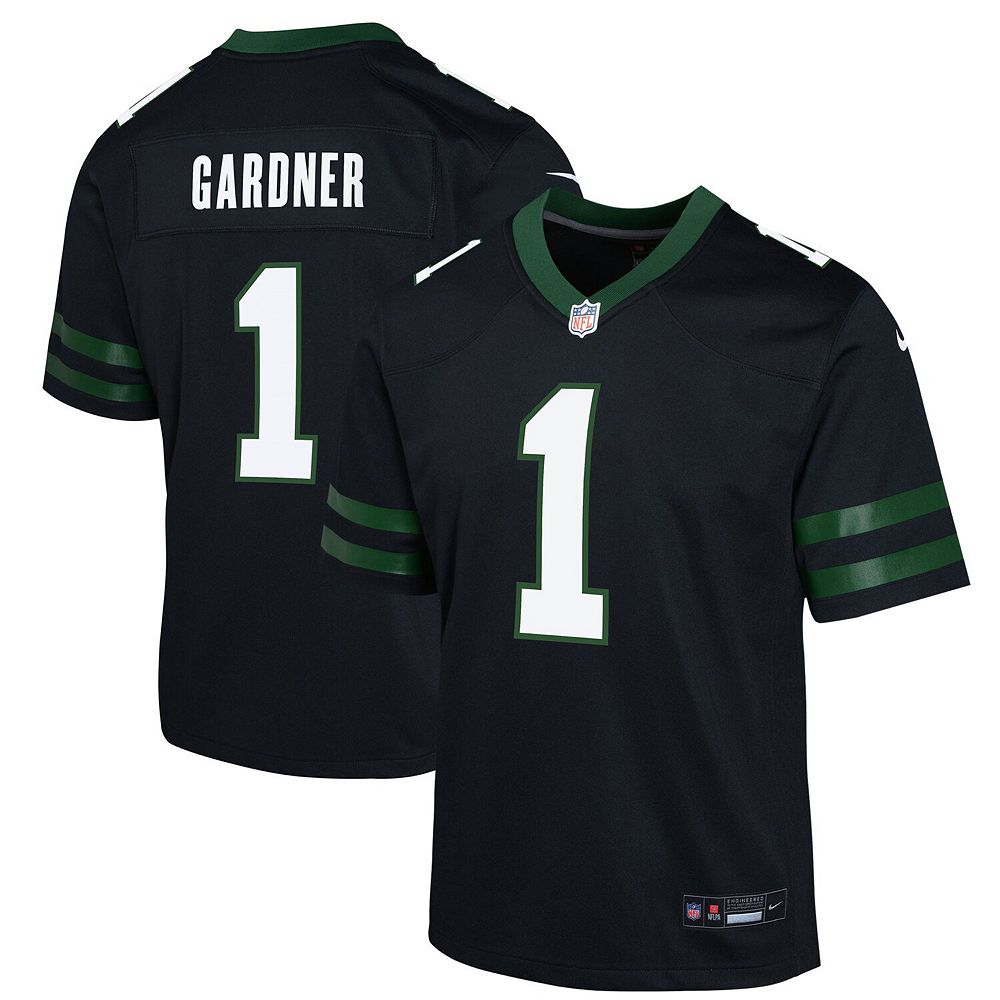 

Молодежная футболка Nike Ahmad Sauce Gardner Legacy Black New York Jets Alternate Game, цвет Jet Black