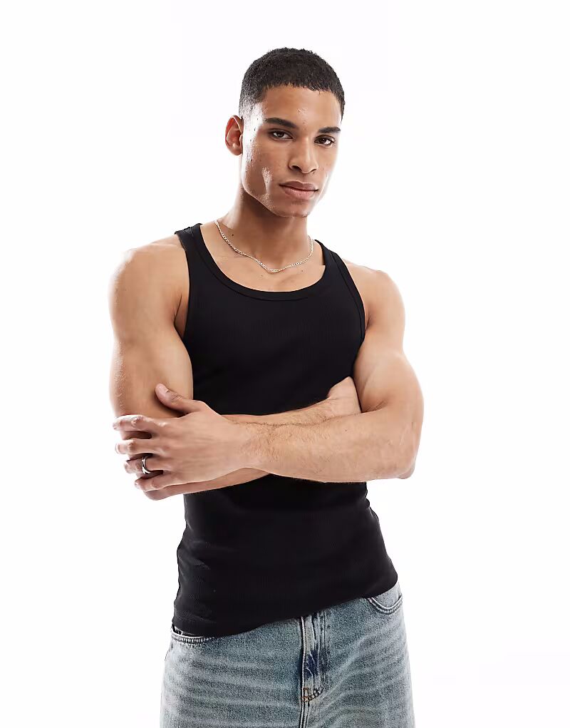 

Майка New Look Muscle Fit Rib черного цвета