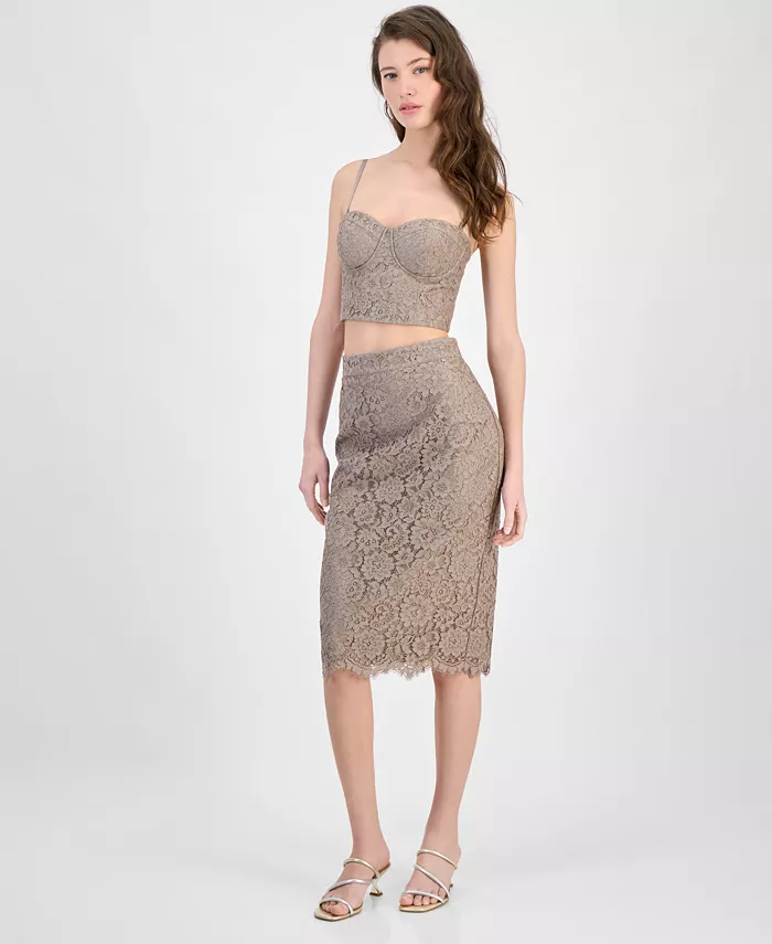 

Женский укороченный кружевной корсетный топ Josiane и кружевная юбка-карандаш Josiane GUESS, коричневый