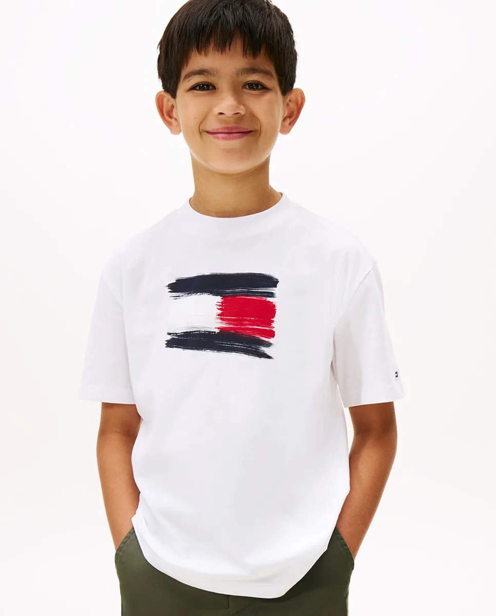 

Детская футболка с короткими рукавами и фирменным логотипом на груди Tommy Hilfiger, белый