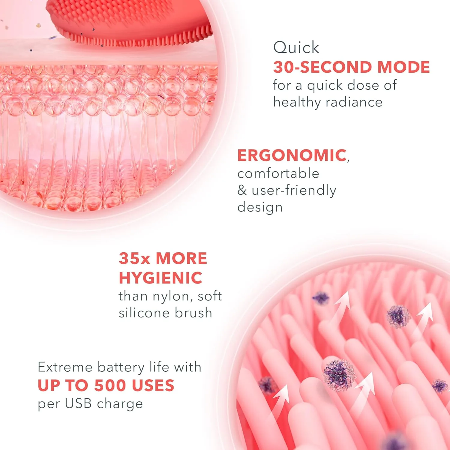 Foreo Luna 4 Mini щетка для очищения и массажа лица - премиальный уход, улучшает впитывание средств, для всех типов кожи, цвет Coral, Coral — фото 3