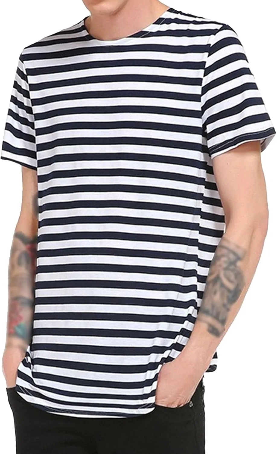 

Мужская футболка Slim с полосками и круглым воротом