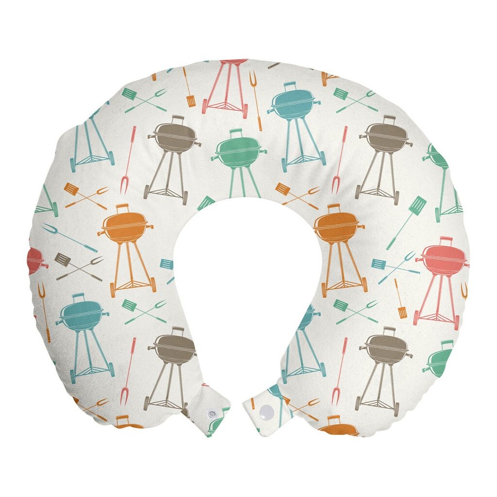 

ABAKUHAUS Grill Travel Pillow Поддержка шеи, Ретро элемент гриля для барбекю, Пенопластовый дорожный предмет для самолета и автомобиля, 30x30 см, Разноцветный
