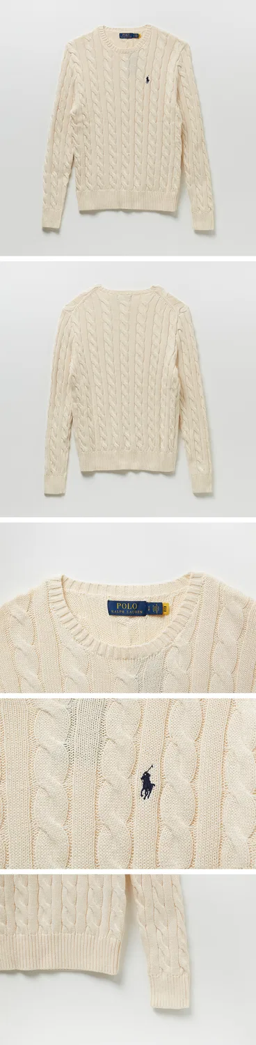 Женский приталенный свитер с круглым вырезом кремового цвета от Polo Ralph Lauren — фото 3