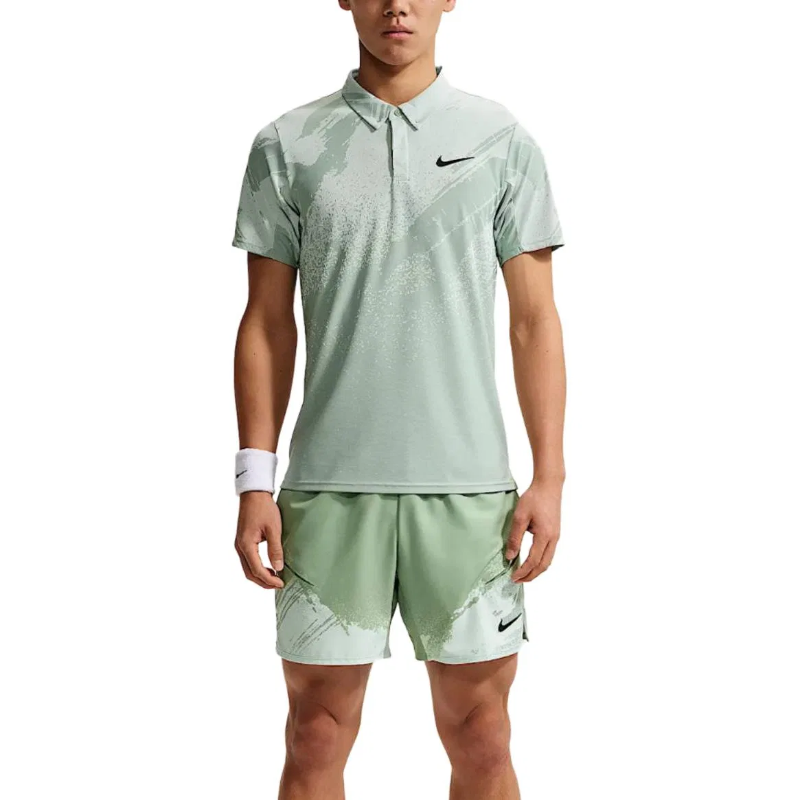 Поло Nike Dri Fit мужское серо-зеленое/черное — фото 3
