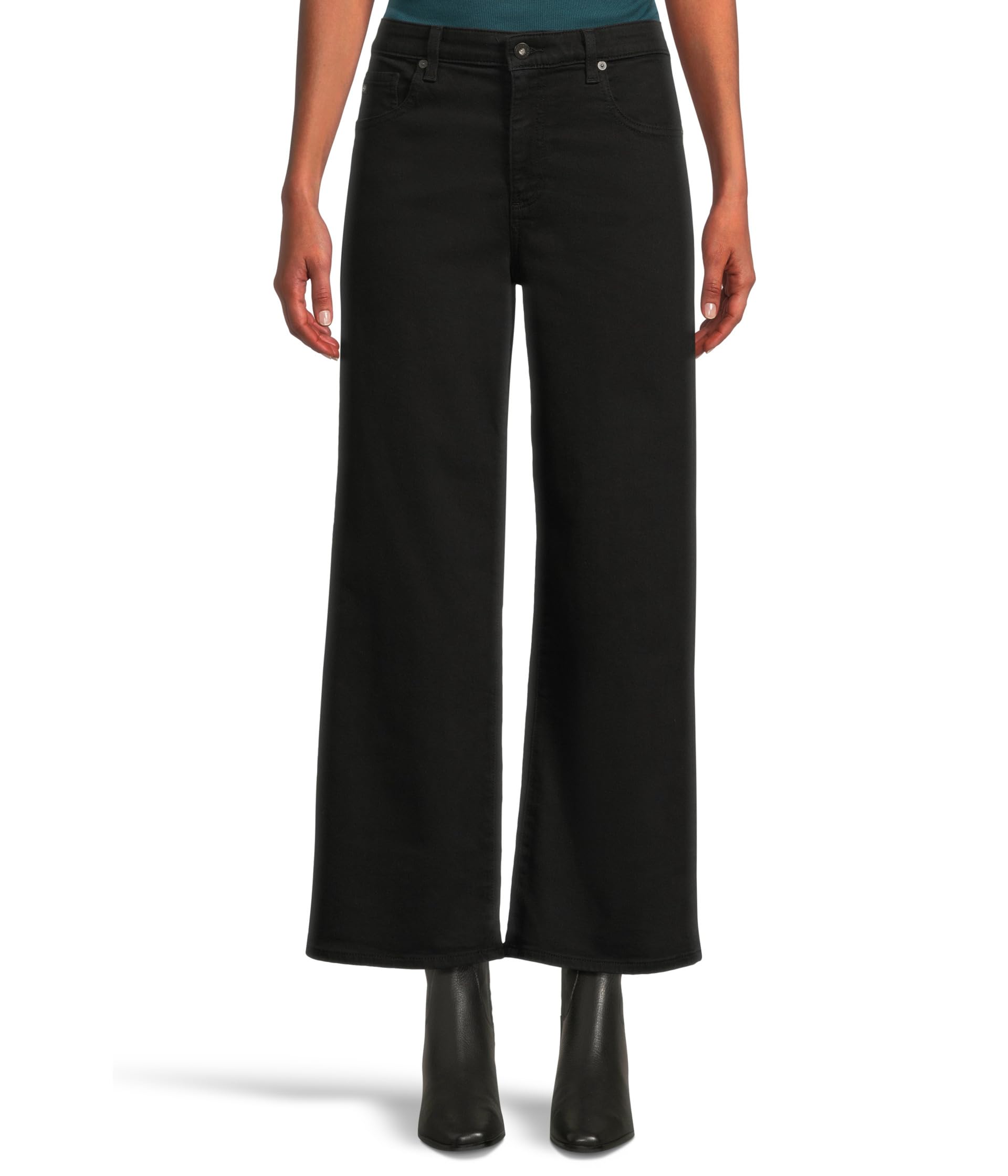 

Брюки AG Jeans Saige Mid Rise Wide Leg Crop In Super Black, цвет Super Black