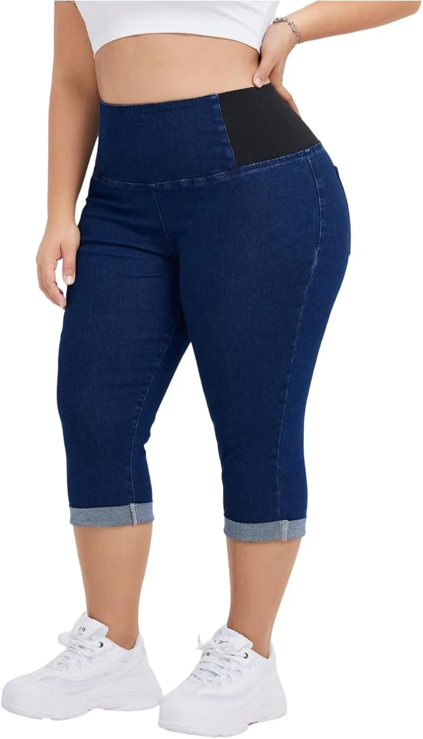 

Verdusa женские джинсы капри plus size с высокой посадкой и эффектом контроля живота