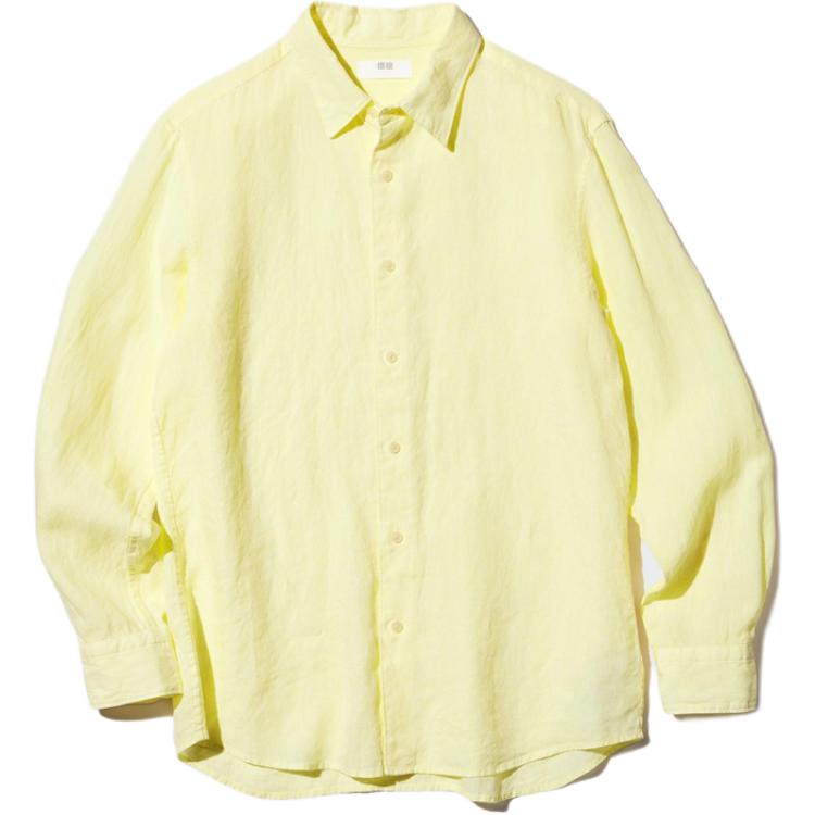 

UNIQLO SS26 Рубашка мужская абрикосово-желтая с заостренным воротником Moderate