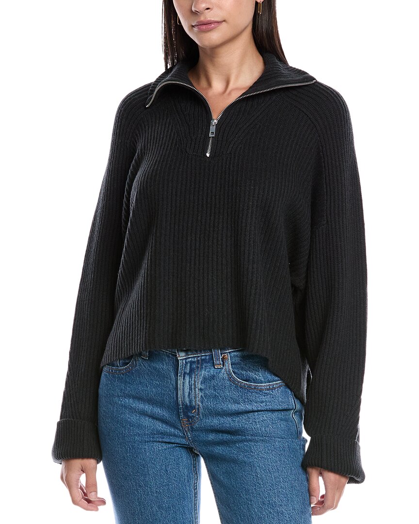 

Rag & bone Taavi Свитер с воротником-воронкой из шерсти и кашемира на четверть молнии, черный