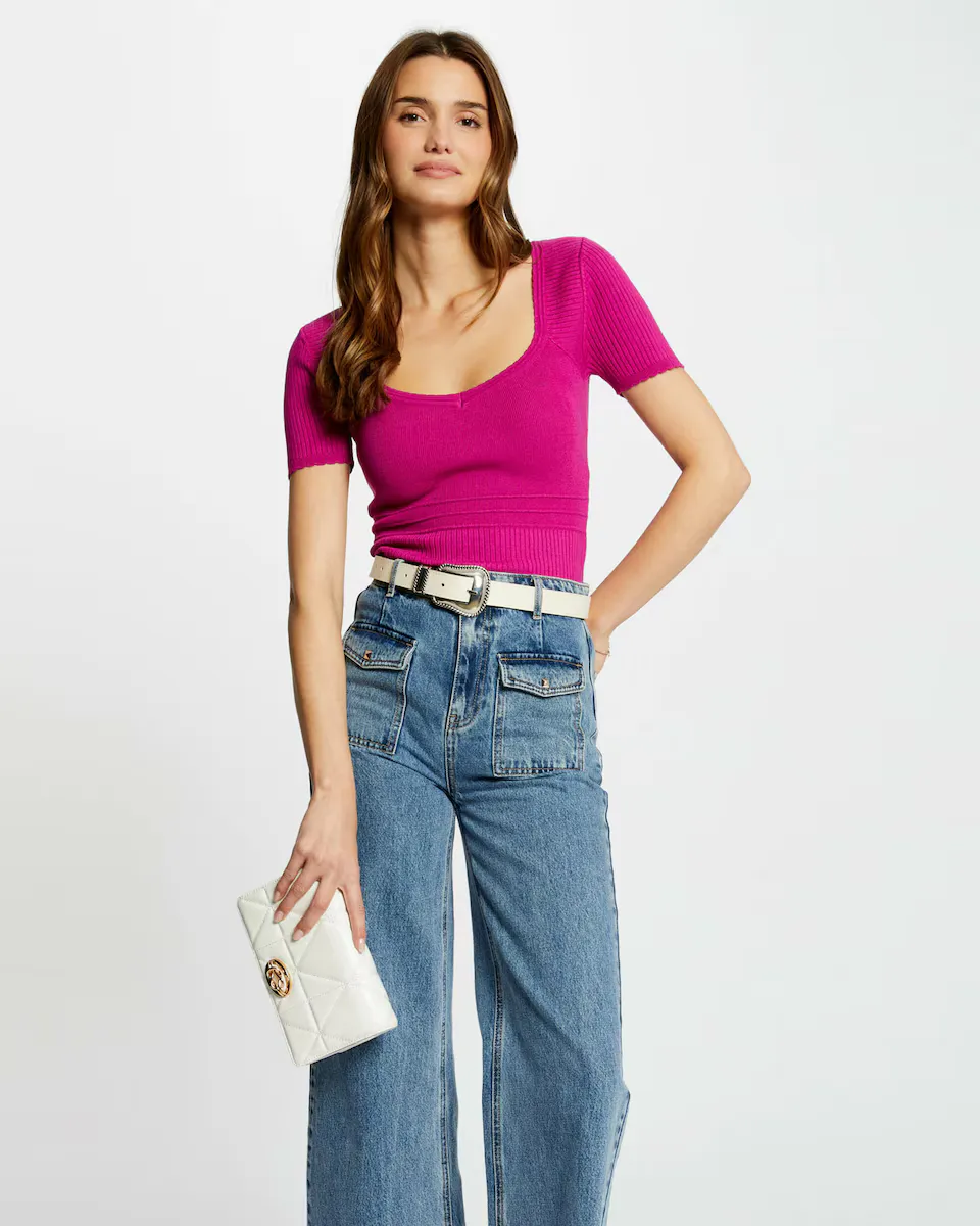 

Женский свитер в рубчик с короткими рукавами Morgan, розовый