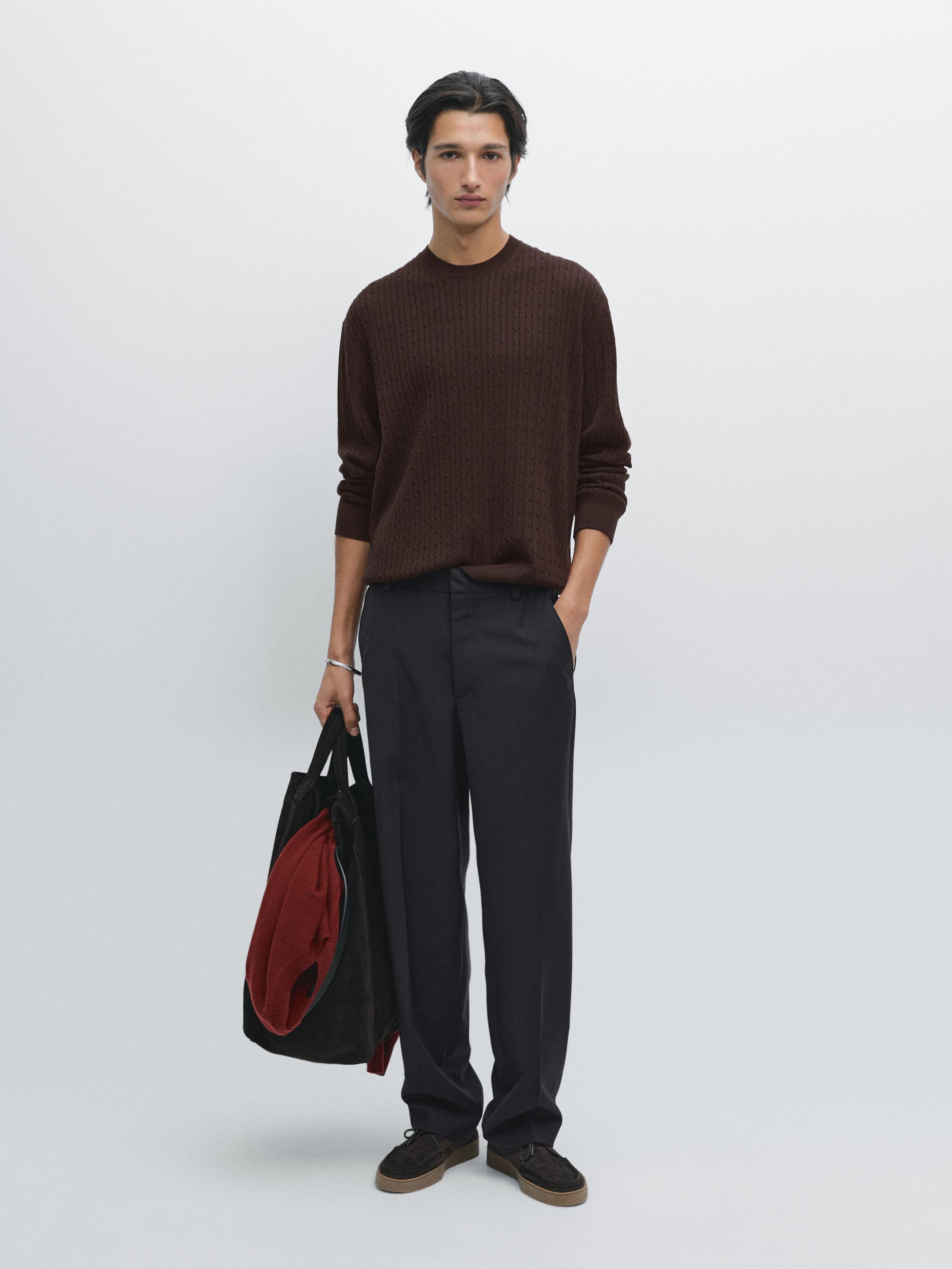 

Свитер косой вязки из хлопковой смесовой ткани Massimo Dutti, бордовый