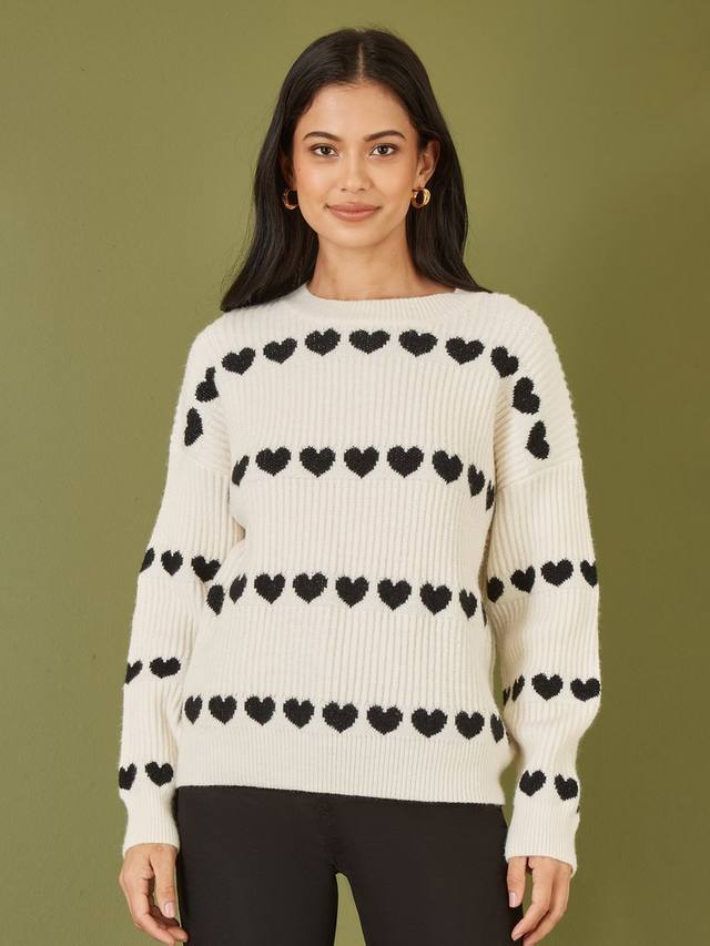 

Джемпер в полоску с сердечками из плюща Yumi, цвет Ivory/Black