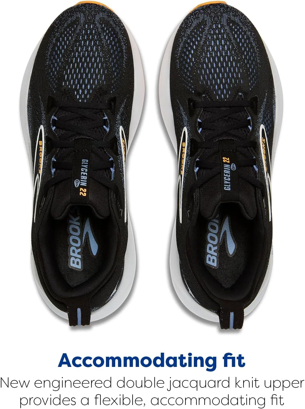 Мужские кроссовки Brooks Glycerin 22 нейтральной амортизации, черный/синий/оранжевый — фото 4