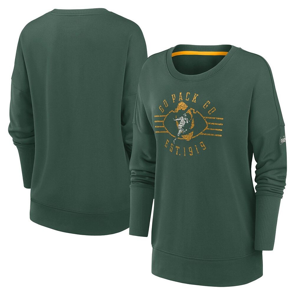 

Женский пуловер Nike Green Green Bay Packers Rewind Playback Icon Performance, цвет Pkr Green