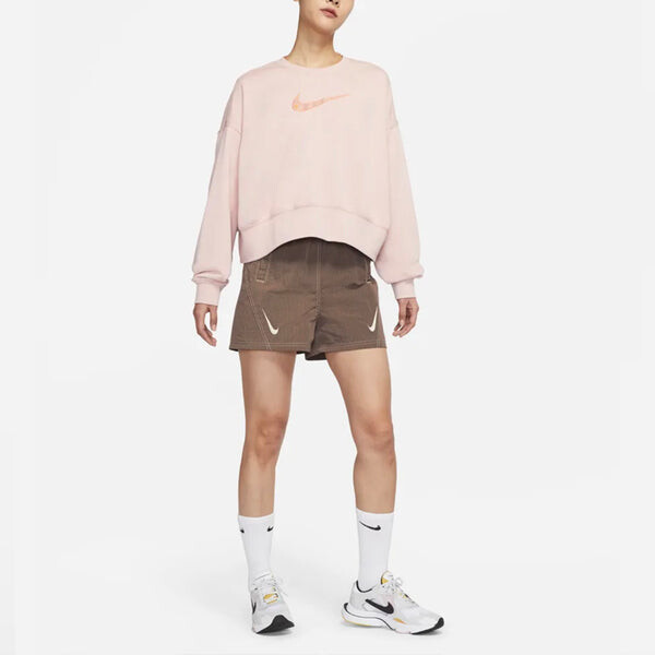 Свитер sportswear swoosh logo embroidered loose knit short round neck pullover pink hoodie Nike, розовый — фото 3