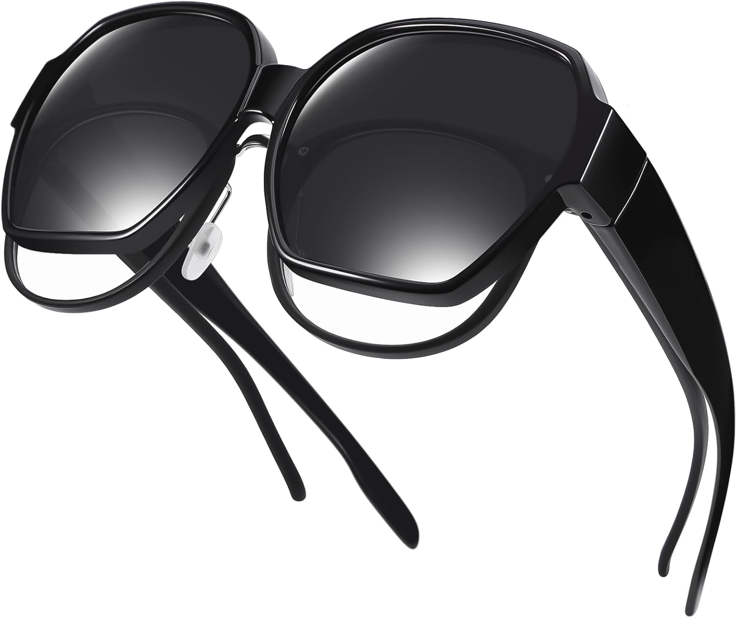 

Большие солнцезащитные очки, надеваемые поверх обычных очков, для мужчин и женщин, поляризованные квадратные солнцезащитные очки с линзами, защищающими от УФ-излучения UV400 TINHAO, Black-non Mirrored