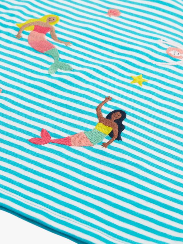 Детская футболка Ennis из органического хлопка с полосками и вышивкой Frugi, Moss Stripe/Mermaids — фото 3