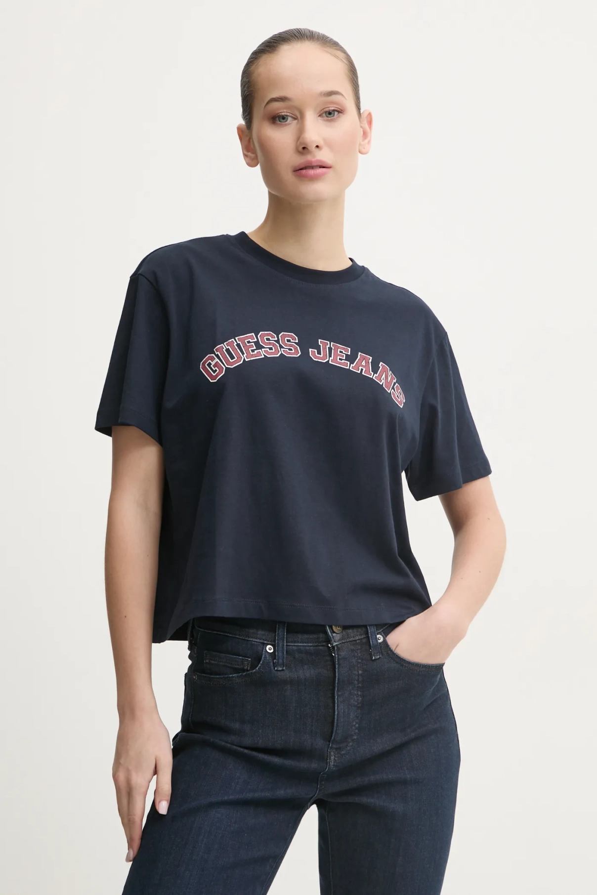 

Хлопковая футболка Guess Jeans, темно-синий
