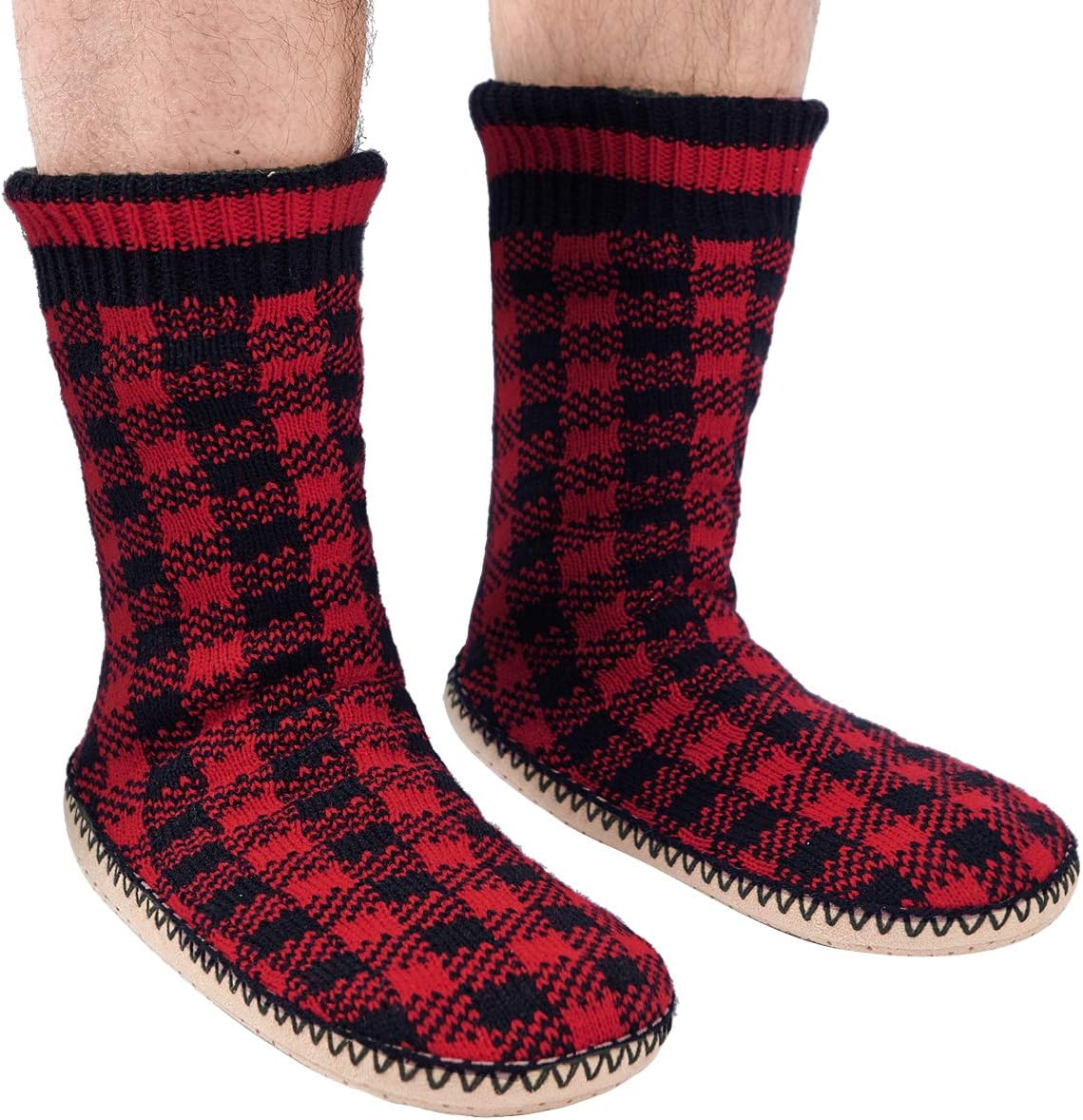 

Мужские носки-тапочки cosyone1997, зимние носки с кабельной вязкой, противоскользящие теплые носки-тапочки, уютные мягкие носки для дома с пушистой подкладкой из шерпы, красный/черный