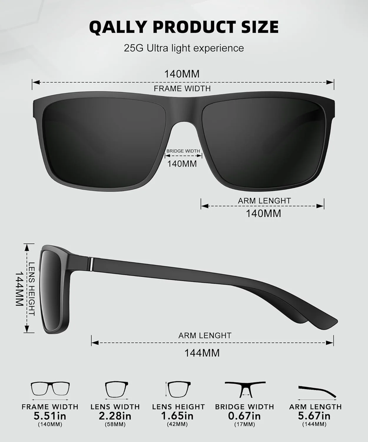 

Поляризованные солнцезащитные очки для мужчин, прямоугольная оправа, мужские поляризованные спортивные солнцезащитные очки с защитой UV400 QALLY, Black/Red/Light Blue