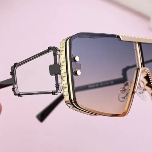 

Солнцезащитные очки большого размера 2027 года для женщин и мужчин, винтажные, популярные, в стиле метал-панк, с плоской верхней частью MTZJH, Gold Dark Green