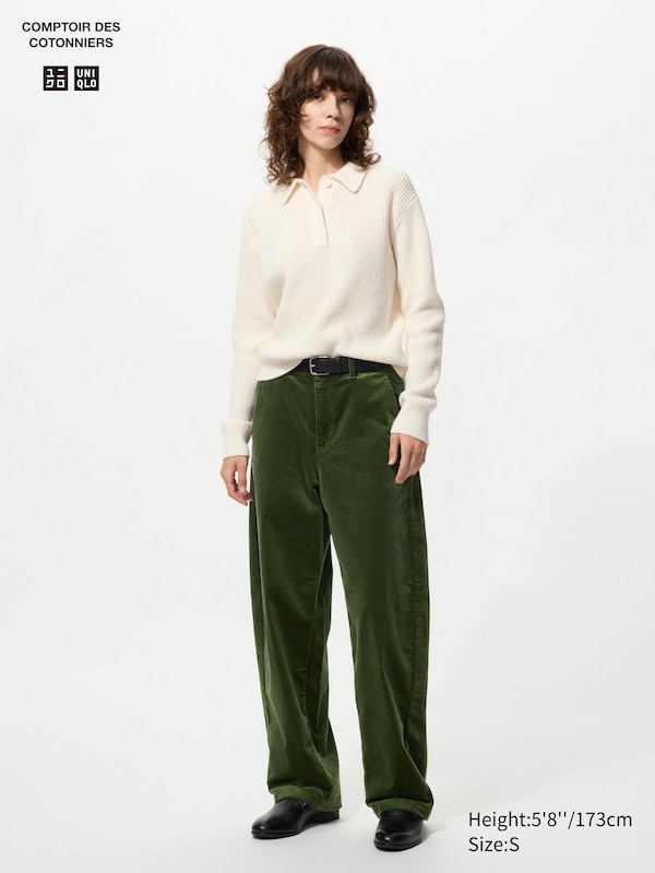 

Вельветовые брюки с изогнутым кроем (удлиненные) Uniqlo, 54 green