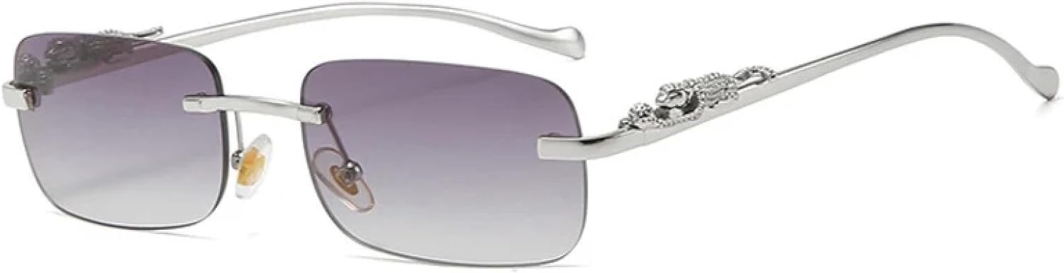 

Модные прямоугольные солнцезащитные очки без оправы для женщин в стиле ретро с леопардовым принтом и прозрачными линзами цвета океана, мужские очки с защитой от УФ-излучения UV400 HHZZYVY, Silver Gray Gradient