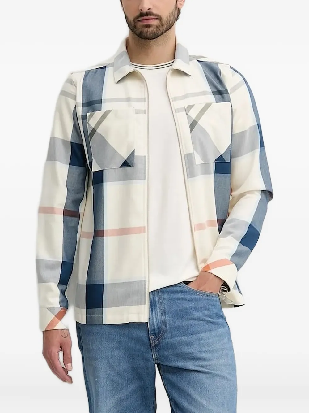 

Клетчатая рубашка на молнии спереди Barbour, нейтральный