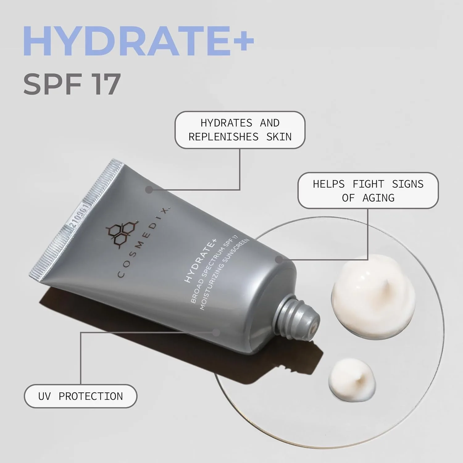COSMEDIX Hydrate Plus Sunscreen с широким спектром SPF 17 - увлажняющий солнцезащитный крем для лица и тела для путешествий и ежедневного ухода, White — фото 2