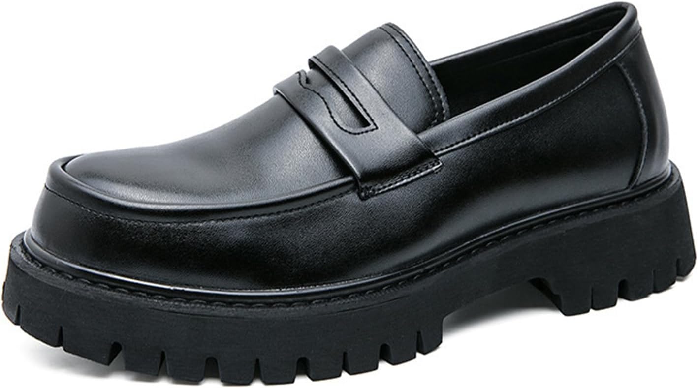

Мужские кожаные слипоны с платформой, кисточками, противоскользящие туфли с низким верхом, круглым носком и массивной подошвой для работы и повседневной носки Generic, черный